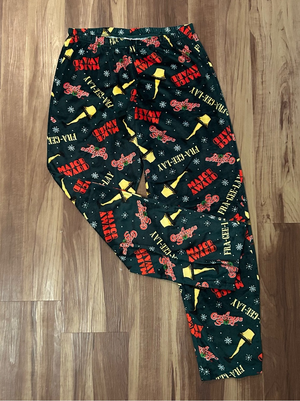 Christmas Story Print Pajama Pants - Black with Red & Yellow Graphics